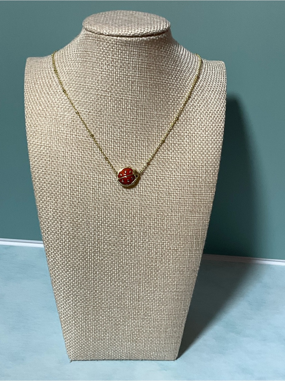 Gold Chain Necklace with Red Ladybug Pendant